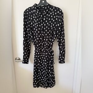 Banana Republic Sz. 8P Black White Long Sleeve Dress Office Polka Dot Winter